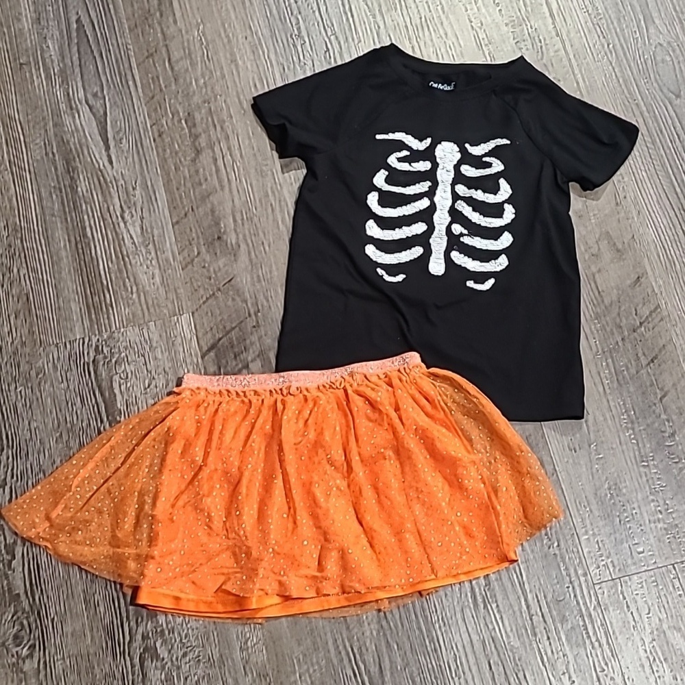 Cat & Jack Flip Sequins Skeleton Shirt with Matching Skirt Size Medium 7_8